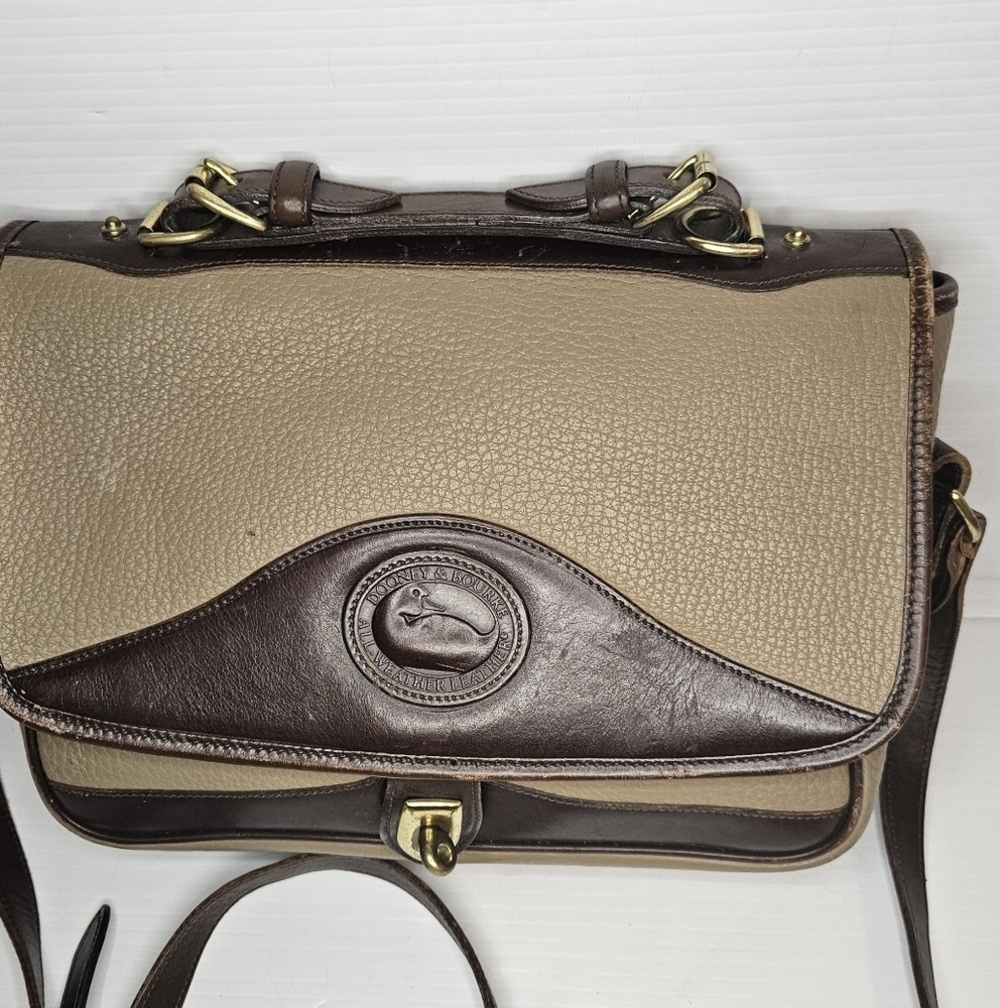 Vintage Dooney & Bourke Carrier Leather Satchel Taupe & Burnt Cedar Shoulder Bag - Picture 3 of 10
